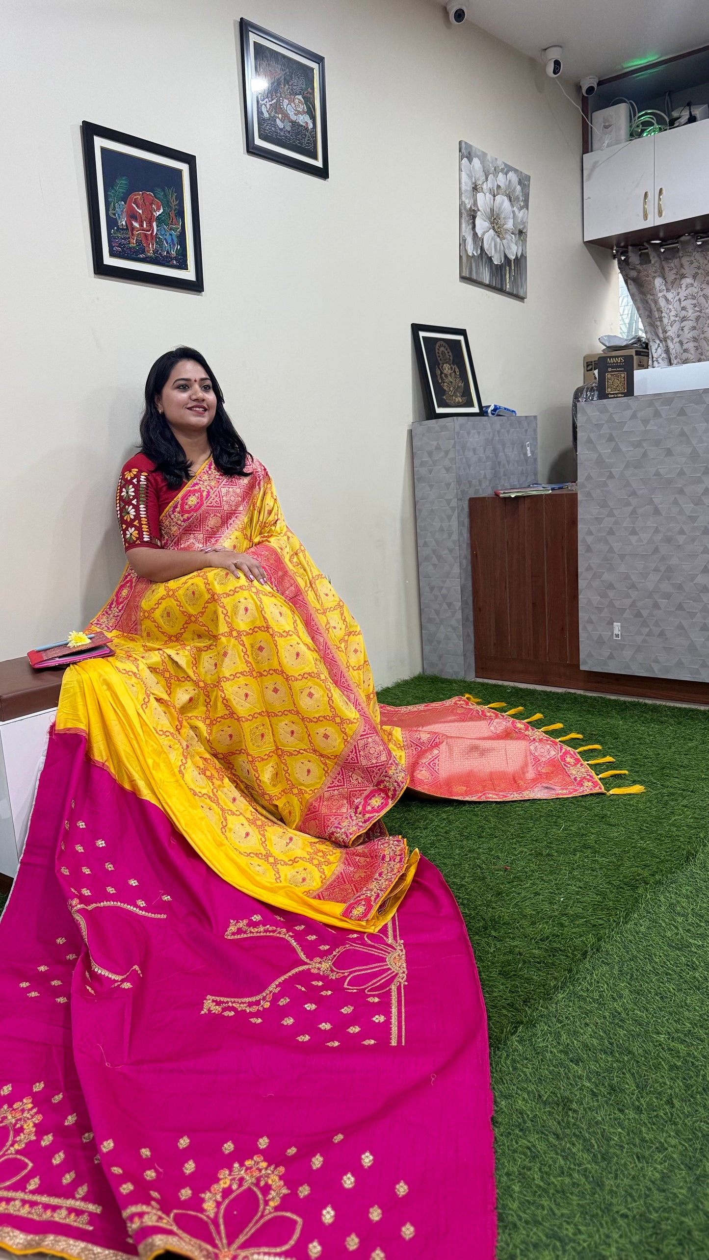 Designer Yellow Silk Saree with Heavy Embroidery Work and Unstitched Blouse for Festive and Wedding Wear