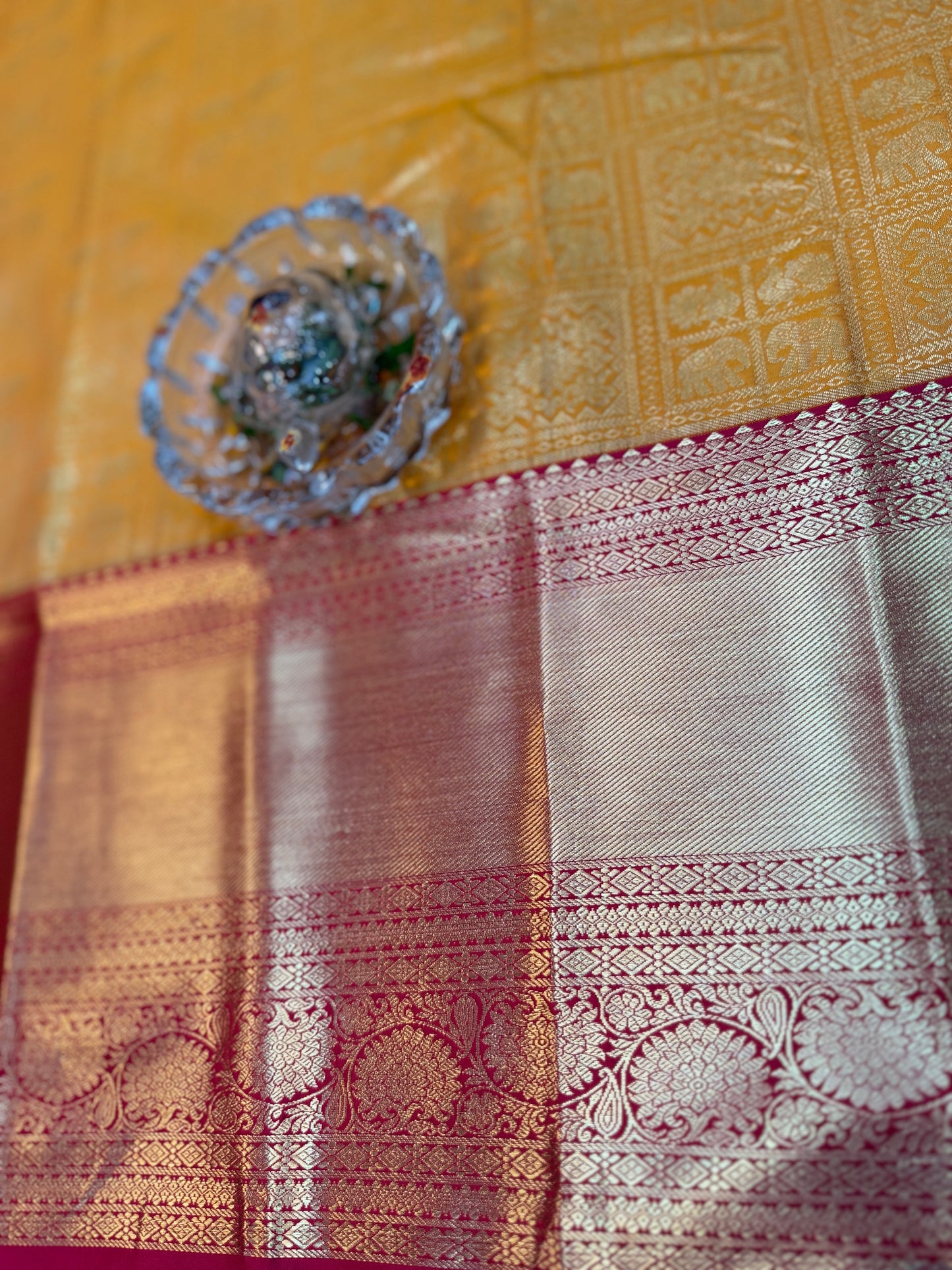 Semi Kanchi Pattu Brocade Saree with Zari Weaving and Contrast Border – Festive Wear