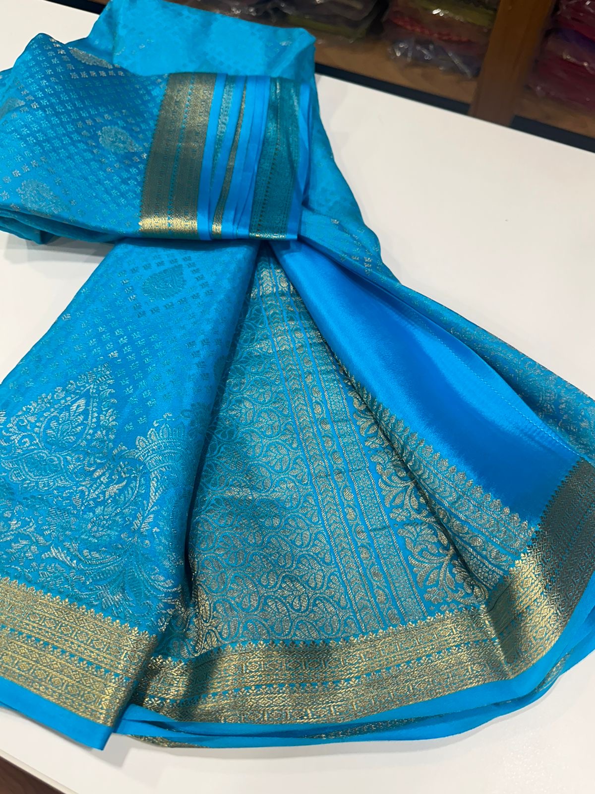Pure Brocade Mysore Silk Saree for Women – 120 Gram, Rich Pallu Design, Silk Mark Certified