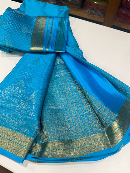 Pure Brocade Mysore Silk Saree for Women – 120 Gram, Rich Pallu Design, Silk Mark Certified
