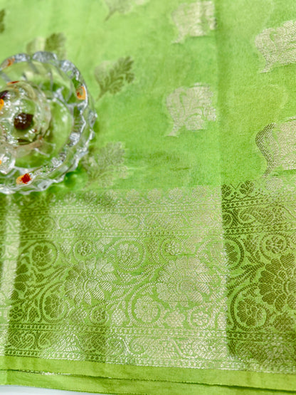 Semi Dupion Silk Saree with Zari Buta Motifs and Contrast Border for Women