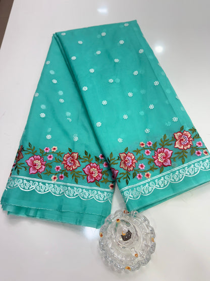 Banarasi Semi-Organza Saree with Embroidery and Fancy Border – Lightweight Festive Saree for Women