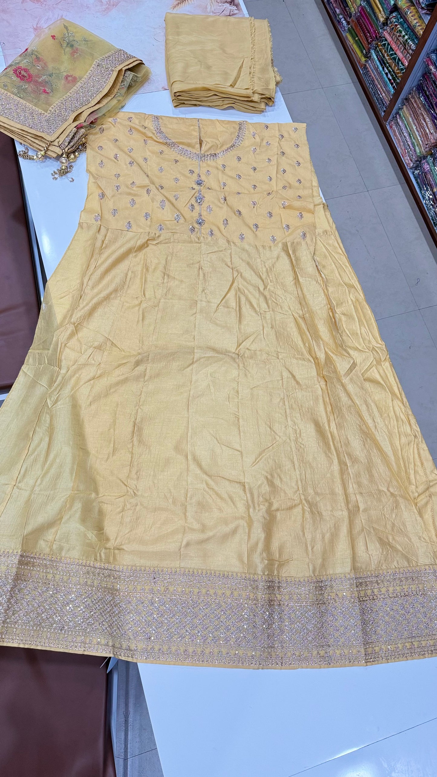 Embroidered Dola Silk Suit Set with Net Dupatta for Women – Wedding and Festive Wear