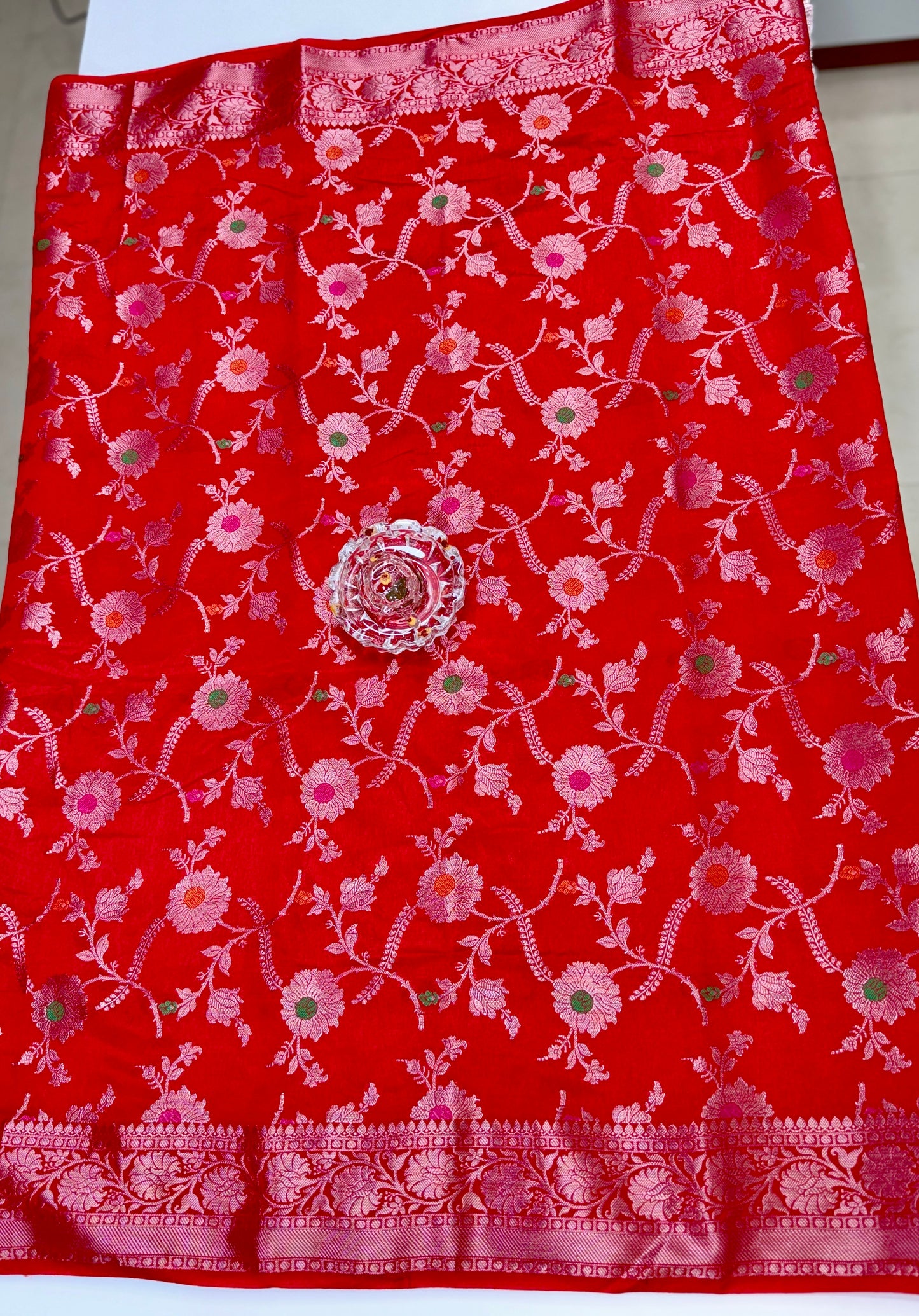 Banarasi Semi Dupion Silk Saree with Jaal Meenakari Design and Gold Zari Weaving Blouse Piece