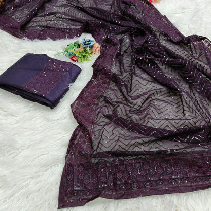 Graceful Soft Georgette Saree with Sequins Embroidery and Piping Lace Border