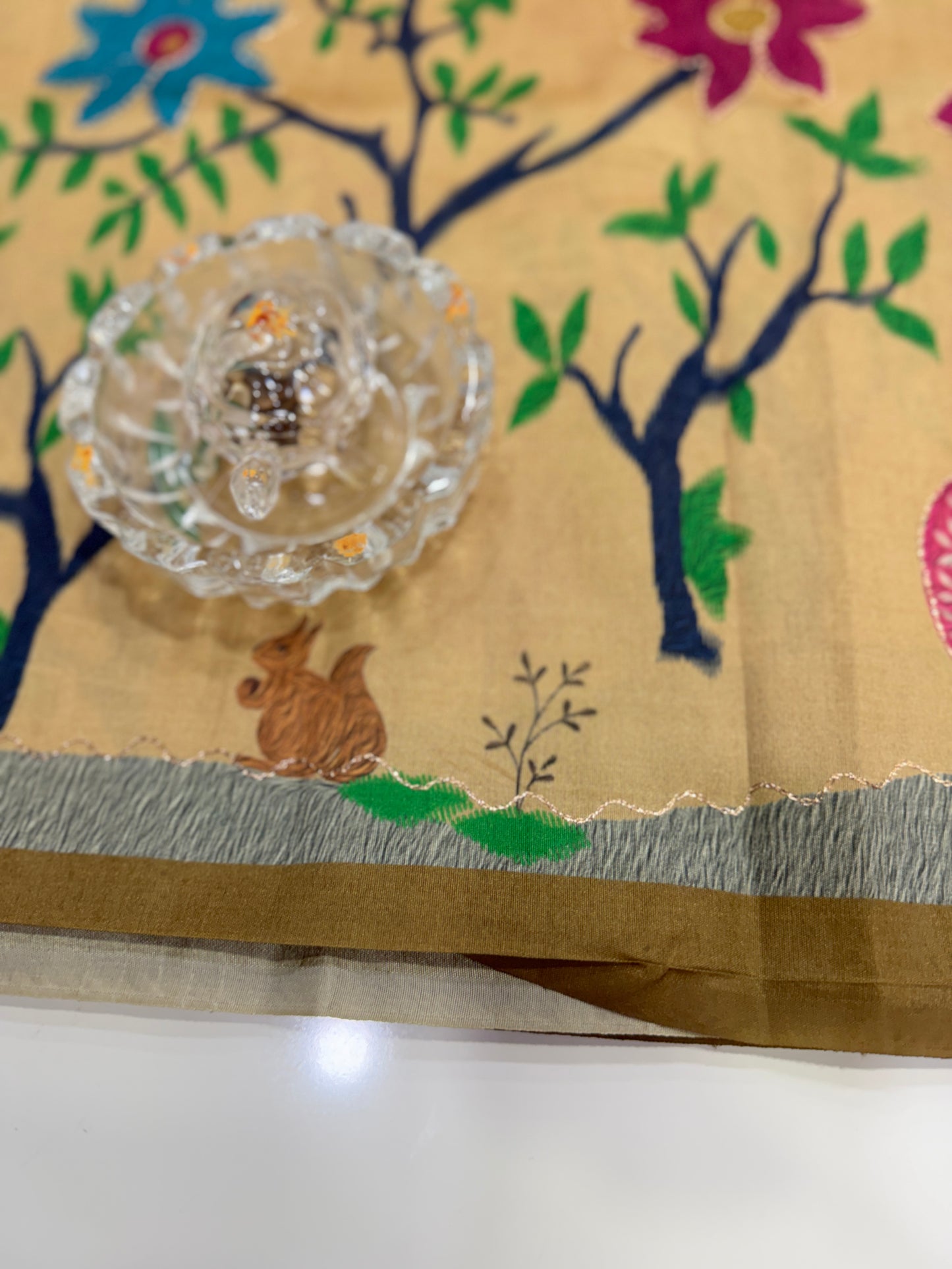 Assam silk saree for women with aari embroidery and paithani motifs, festive wear saree with blouse