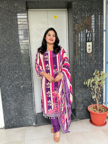 Crepe Kurta Pant Dupatta Set with Beautiful Detailing Work for Women – Sizes M to XXL