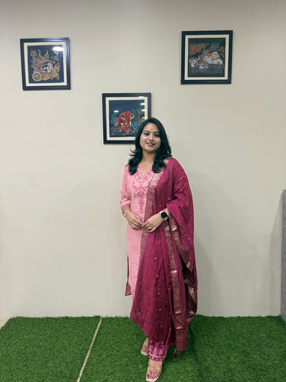 Viscose Embroidered 3-Piece Suit Set with Jacquard Dupatta – XL to 3XL