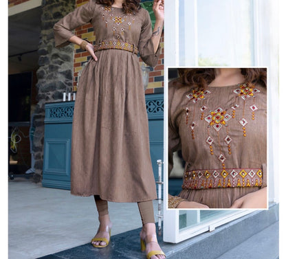 Viscose Rayon Nayra Cut Kurti with Hand Embroidery and Belt for Women – Multiple Colors, S to XXL