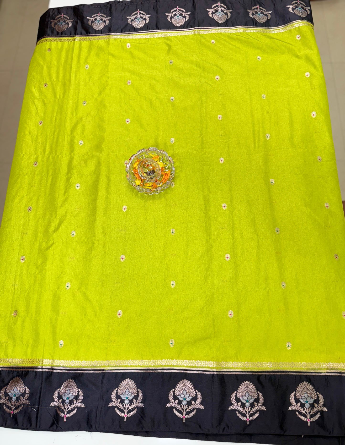 Banarasi Semi Raw Mango Silk Saree with Zari Buta Meenakari Work and Brocade Blouse – Festive Wear