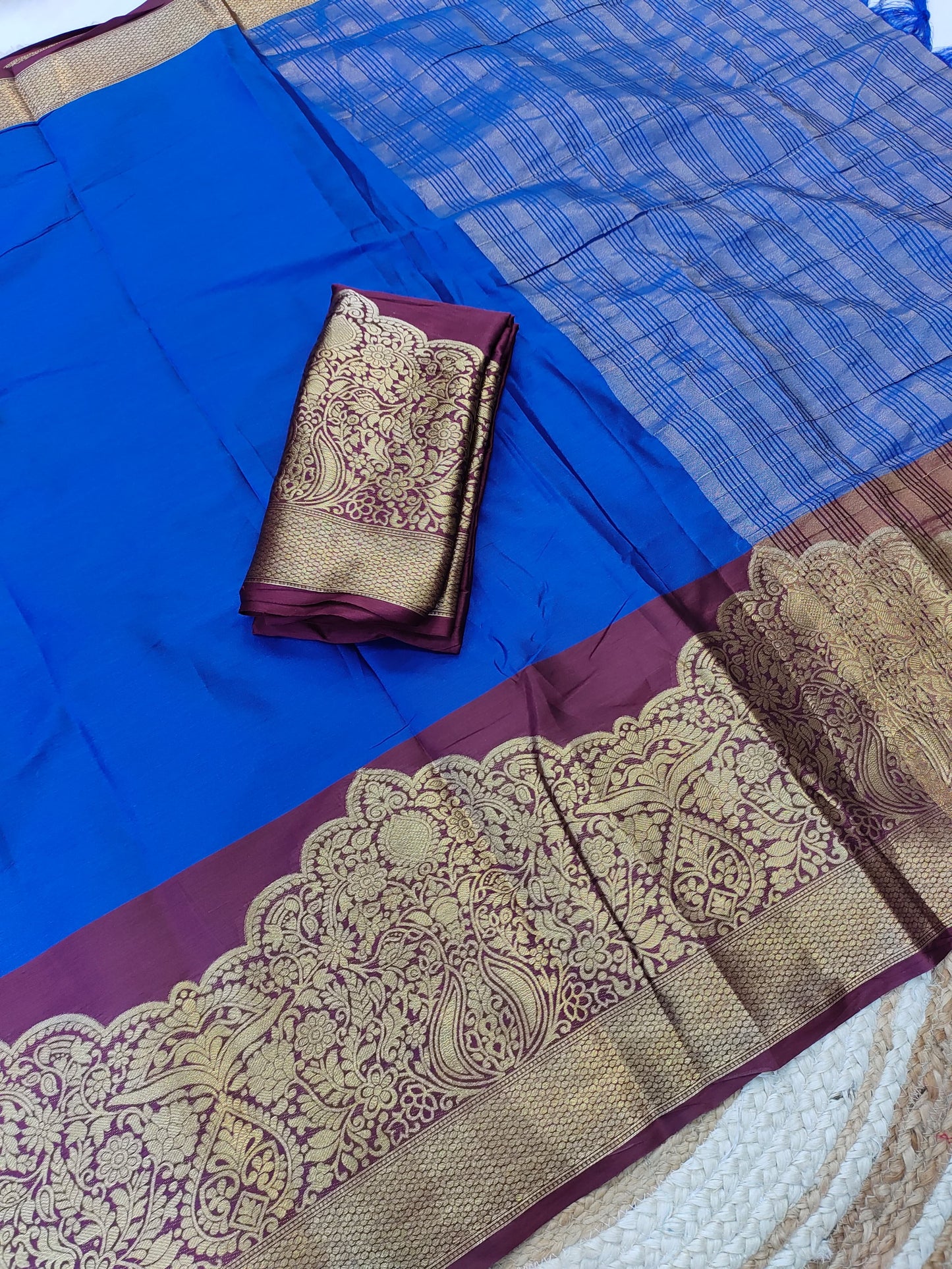 Kanjivaram Narayanpeth Silk Saree with Mor Designer Border and Contrast Pallu – With Blouse Piece