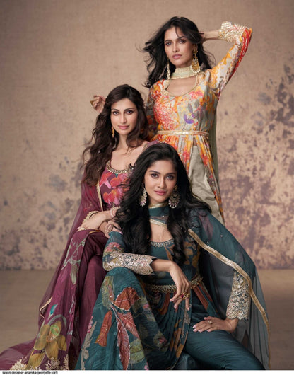 Real Georgette Embroidered Free Size Kurta Set with Net Dupatta – 4-Piece Festive Collection for Women