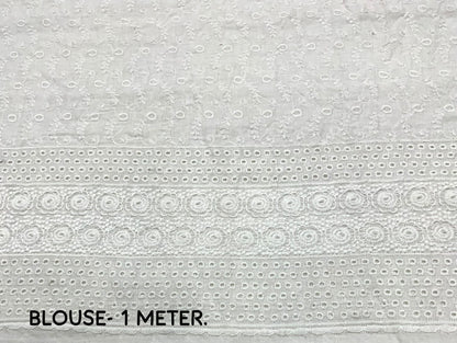 Wrinkle Chex Soft Georgette Saree with Tassel Pallu and Lucknowi White Blouse Piece