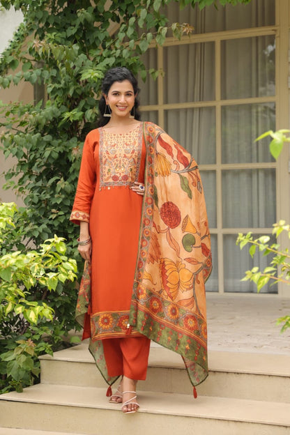 Dola Silk Suit Set with Cotton Lining and Printed Dupatta for Women – Sizes 38 to 46