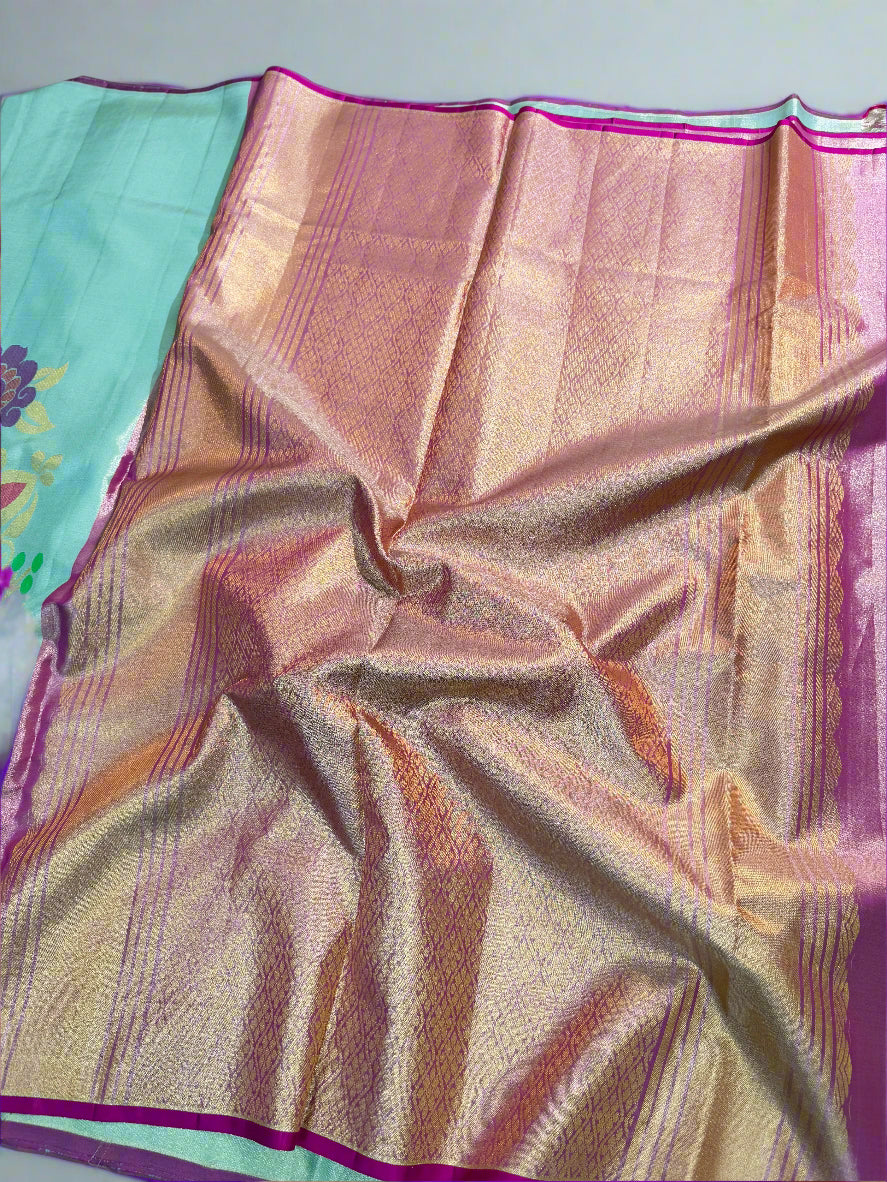 Handloom Kalamkari Pure Silk Saree with 2 Gram gold Zari Border – Women’s Wedding & Festive Wear