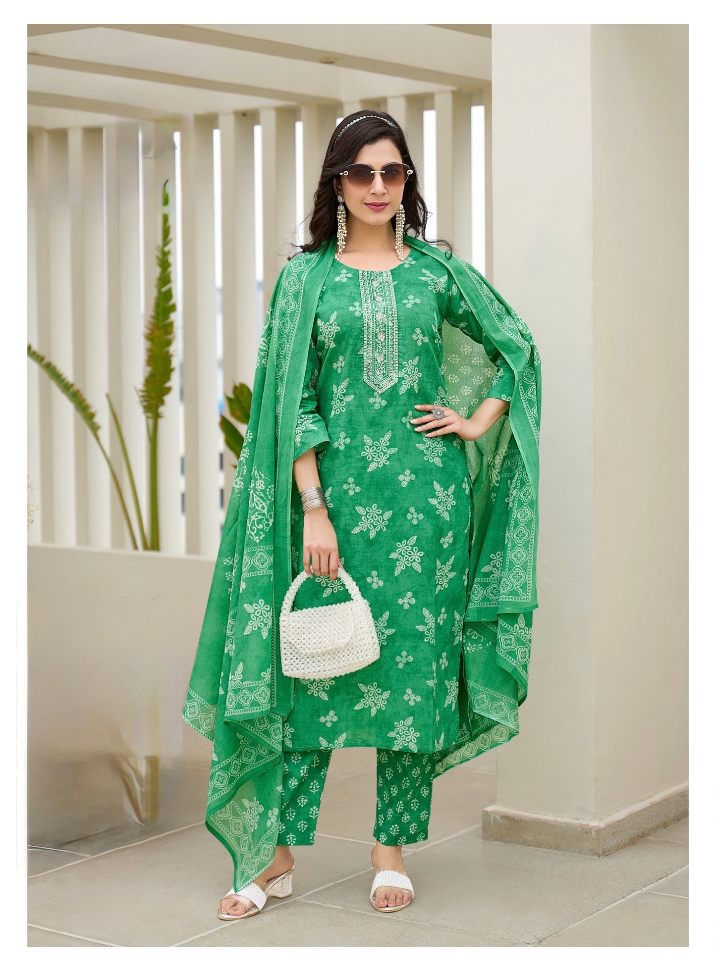 Cotton Printed Suit Set with Embroidery – 3-Piece Set with Dupatta (XXL to 4XL)