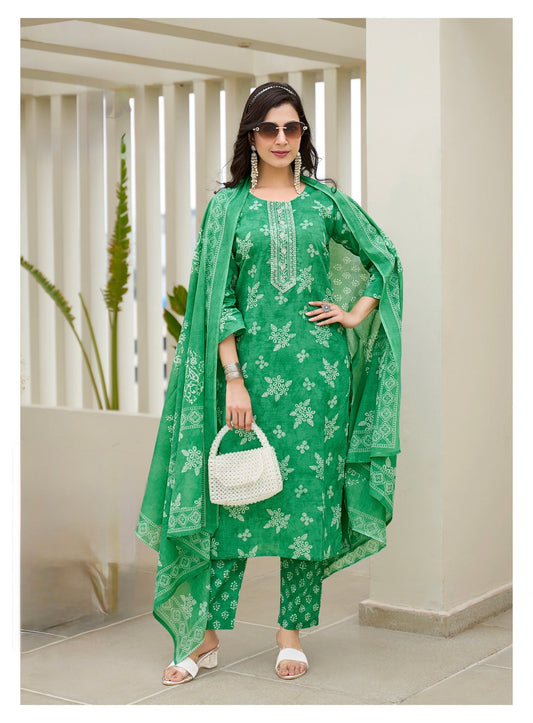 Cotton Printed Suit Set with Embroidery – 3-Piece Set with Dupatta (XXL to 4XL)