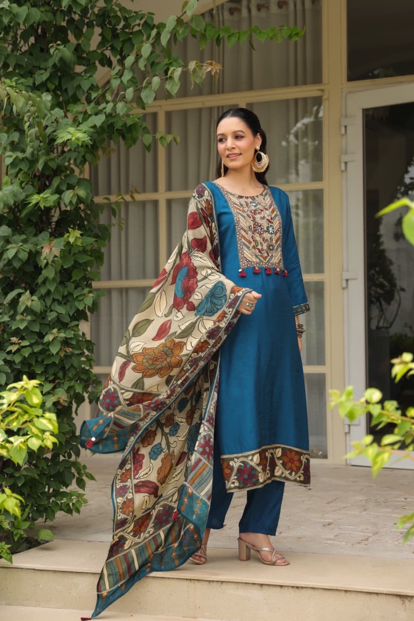Dola Silk Suit Set with Cotton Lining and Printed Dupatta for Women – Sizes 38 to 46