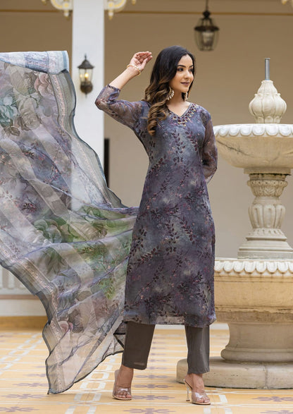 Organza Kurta Pant Dupatta Set with Beautiful Detailing Work – M to XXL