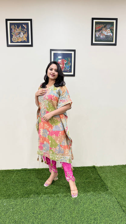 Pure Viscose Natural Crepe Silk Hand-embellished gota patti work with hand mirror work