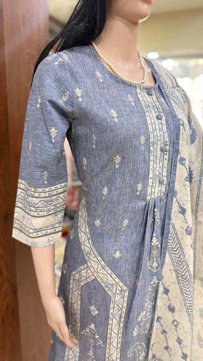 Cotton flex kurta pant dupatta set for women with detailing work, sizes 38 to 44, ethnic 3 piece suit set