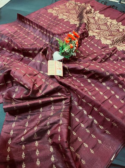 Pure Raw Silk Handloom Saree with Small Body Weave and Rich Pallu – Silk Mark Certified