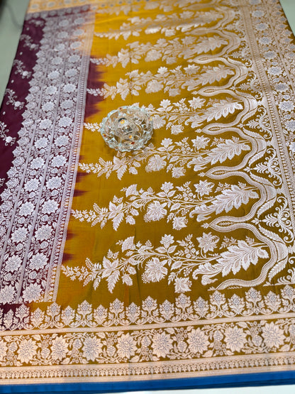 Mashru Katan Silk Saree with Zari Weaving Border and Blouse – Festive Wear for Women