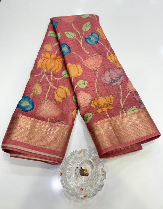 Tussar Art silk saree with handloom weaving and floral pattern for women