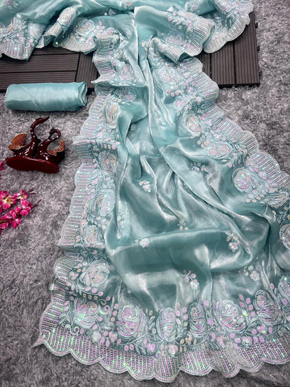 Heavy Berberry Silk Saree with Multicolored Thread and Sequin Embroidery – Festive and Wedding Wear