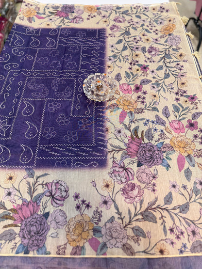Cotton Chanderi Silk Floral Printed Saree with Blouse Piece