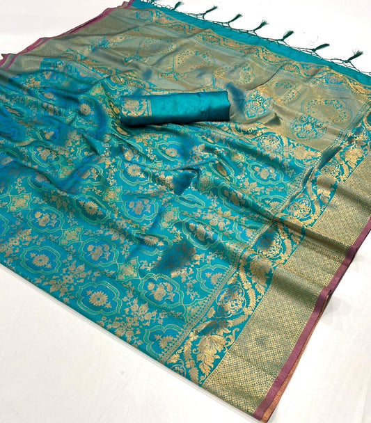Handloom style Silk Saree with Intricate Weaving and Blouse Piece – Festive and Wedding Wear