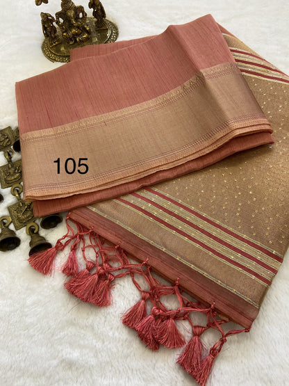 Soft Banarasi Tissue Silk Saree with Sequin Pallu, Gold Border and Running Blouse