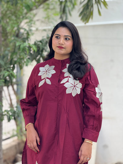 Chanderi Kurta Pant Set with Zari Floral Embroidery – Women’s Ethnic Wear