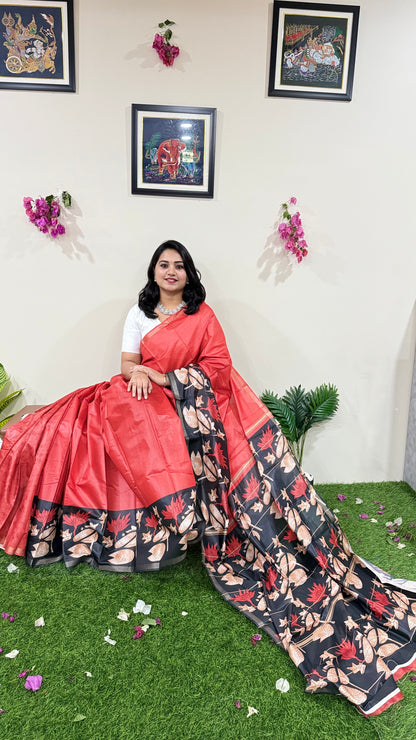 Soft Chanderi Silk Saree with Gold Zari Border and Digital Print – Traditional Wear Saree for Women