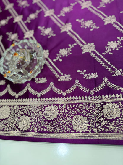 Mashru katan silk saree for women with Banarasi-style zari weaving and contrast brocade blouse piece