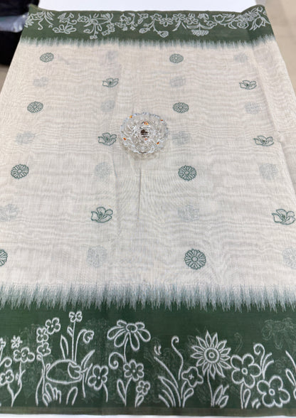 Munga cotton handloom weaving saree with woven floral border and tassel pallu for women