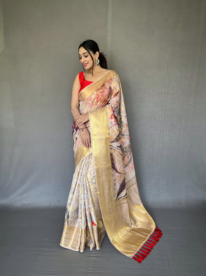 Organza Saree with Zari Weaving Border, Anokhi Jaal Design and Digital Print – Festive Wear for Women