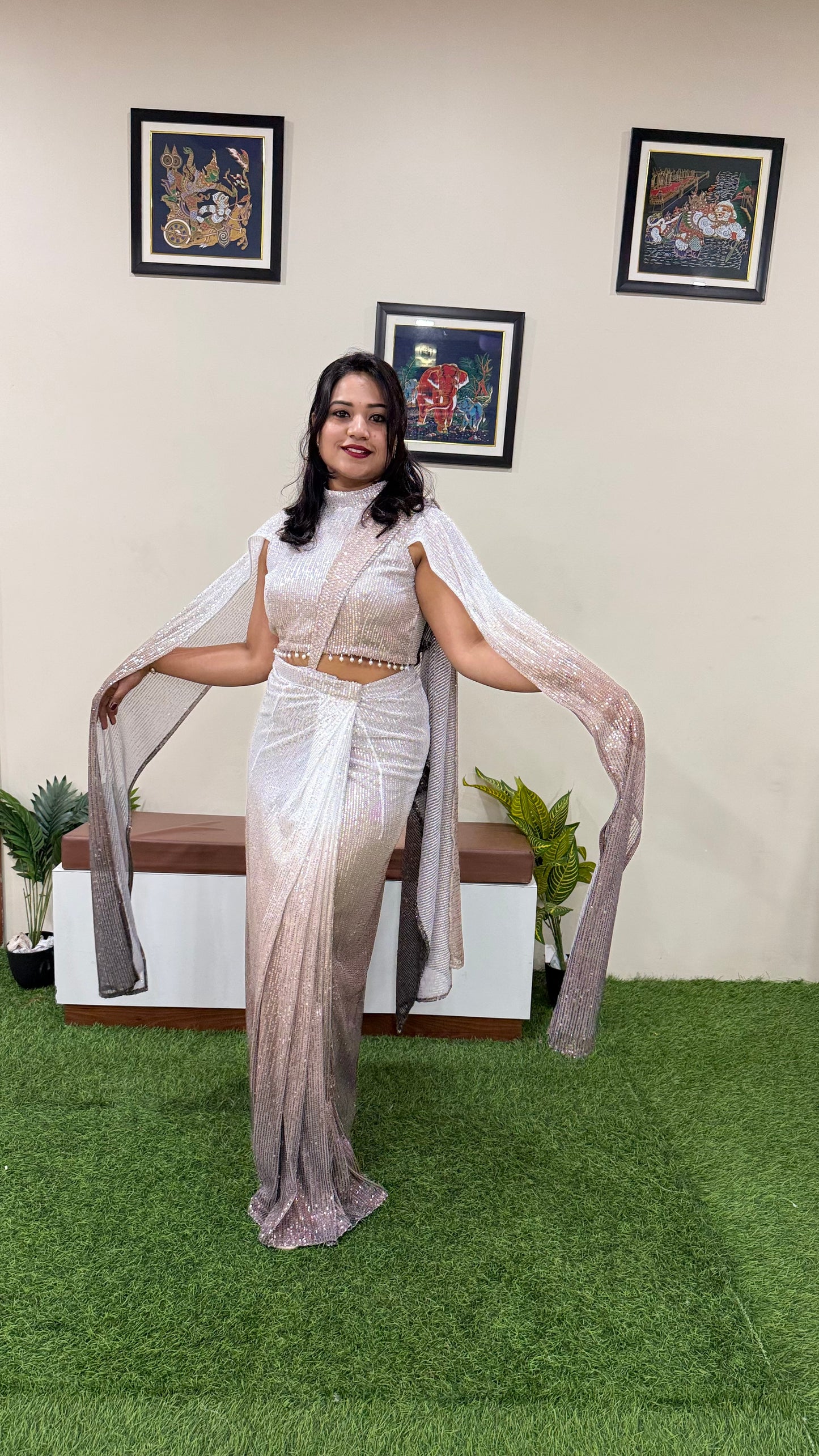 Ombre Power Net Sequin Embellished Lehenga Saree with Blouse for Women – Wedding & Party Wear