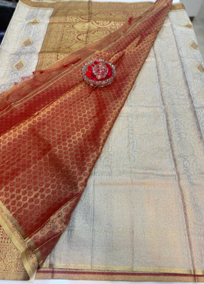 Pure Soft Silk Saree with Rich Zari Weaving and Multicolor Thread Work, Running Silk Blouse