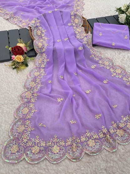Pure Georgette Embroidered Saree with Butta Work