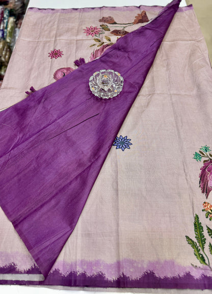 Assam silk saree for women with aari embroidery and paithani motifs, festive wear saree with blouse