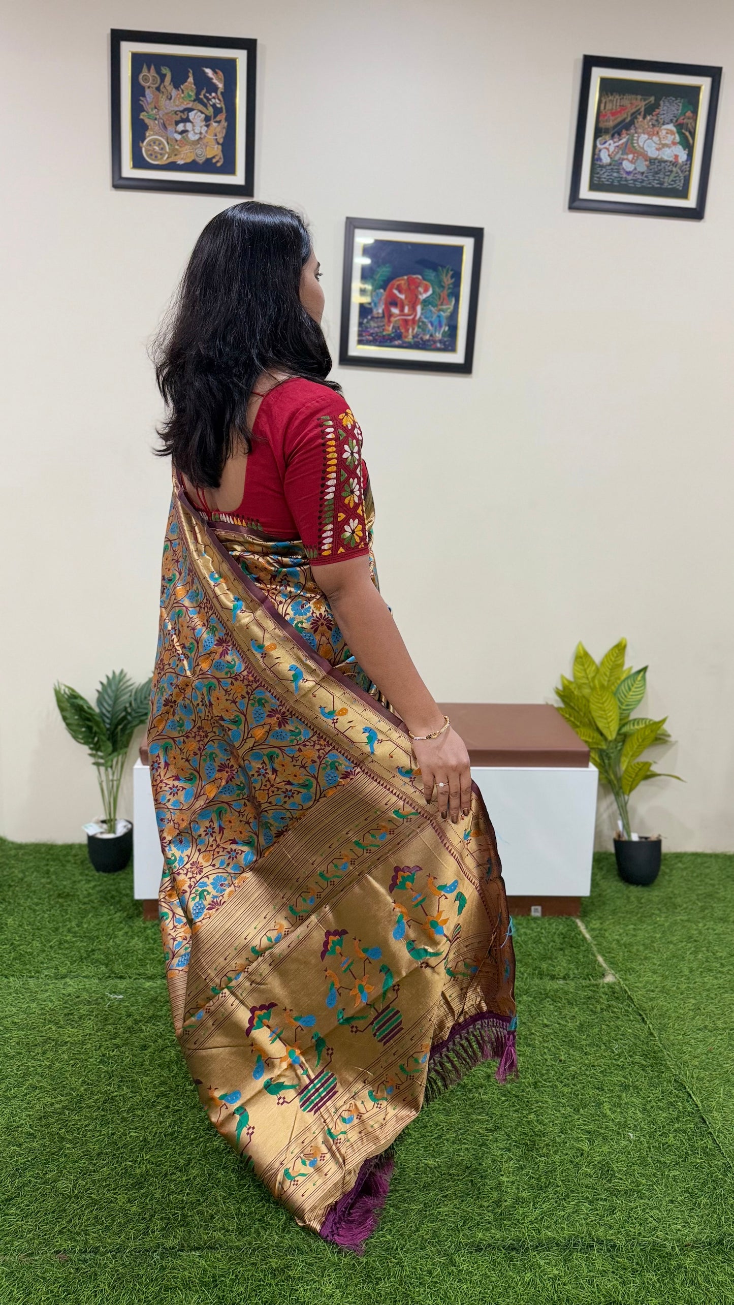 Banarasi Paithani Silk Saree with Intricate Zari Weaving and Rich Contrast Pallu – Festive Wear