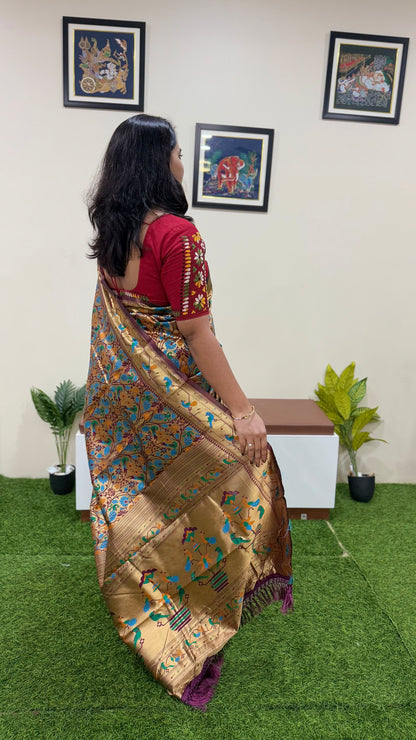Banarasi Paithani Silk Saree with Intricate Zari Weaving and Rich Contrast Pallu – Festive Wear