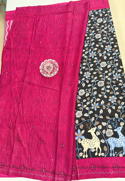 Victoria Cotton Silk Saree with Deer and Floral Print – Lightweight Traditional Cotton Silk Saree for Women