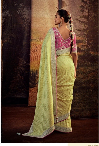 Organza Tissue Silk Saree with Embroidery or Swarovski Work and Heavy Designer Blouse – Wedding and Festive Wear for Women