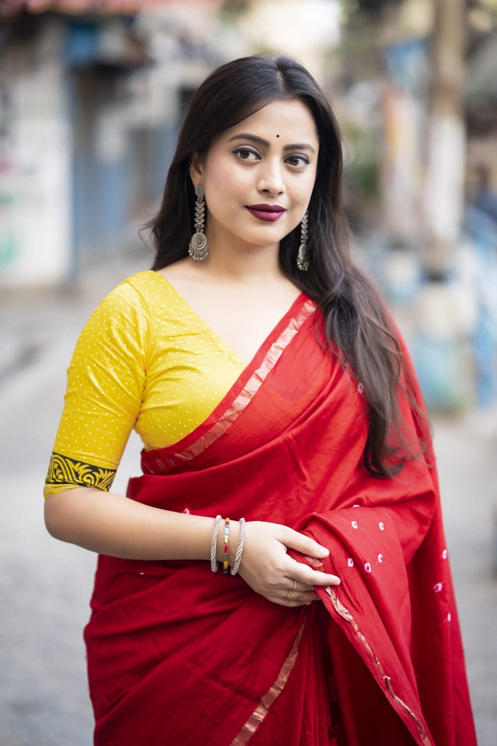 Chanderi Cotton Saree with Hand-Tied Bandhani and Block Printed Pallu – Festive Wear for Women