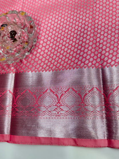 Traditional Kanchipuram Style Silk Saree for Women with Zari Border and Blouse Piece | Power-loom Woven Saree