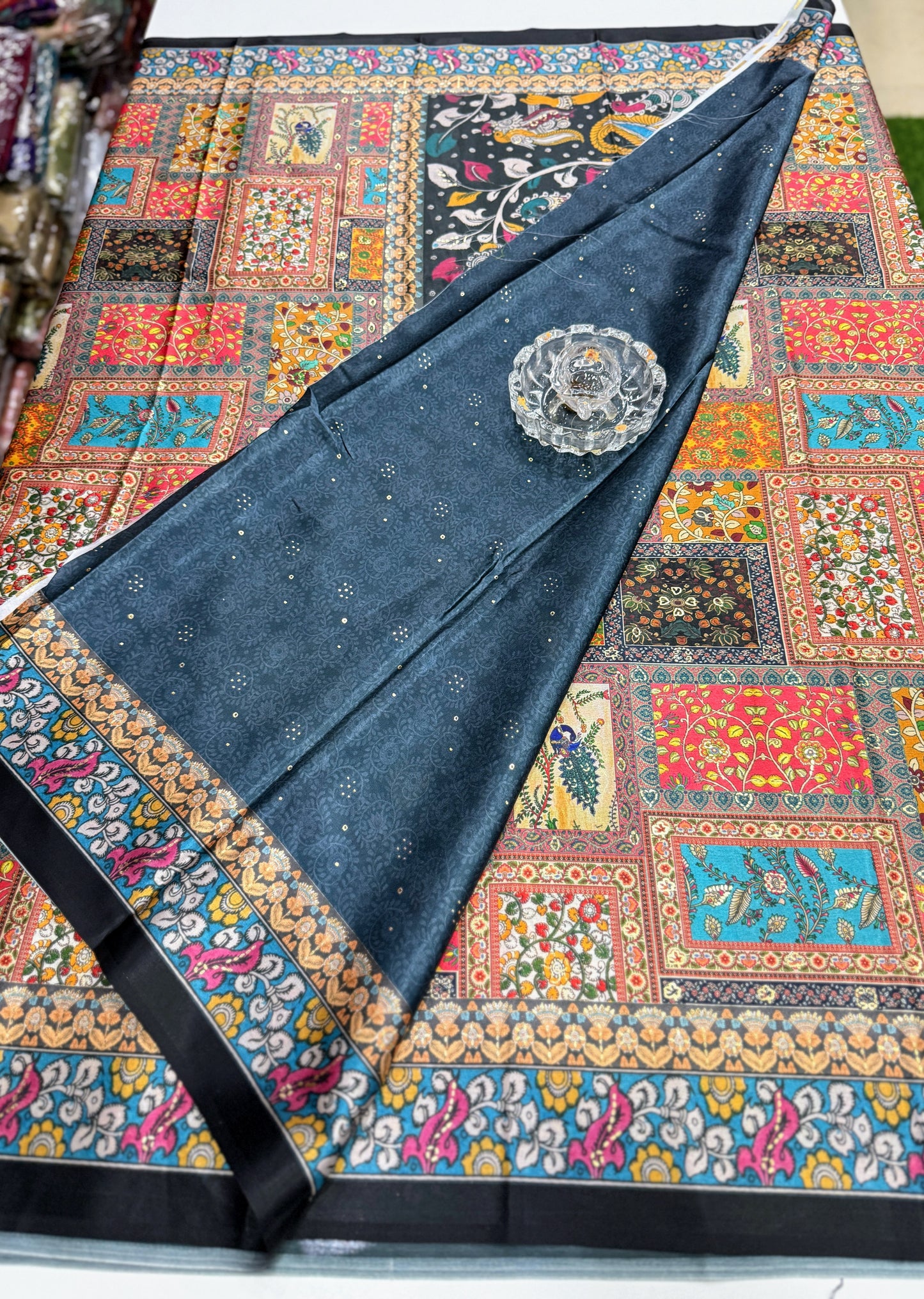 Japan satin saree for women with position print pallu and blouse, soft satin printed saree for festive and casual wear