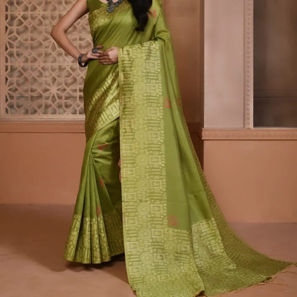 Banglori Handloom Raw Silk Saree with Rich Weaving Pallu and Blouse Piece for Women