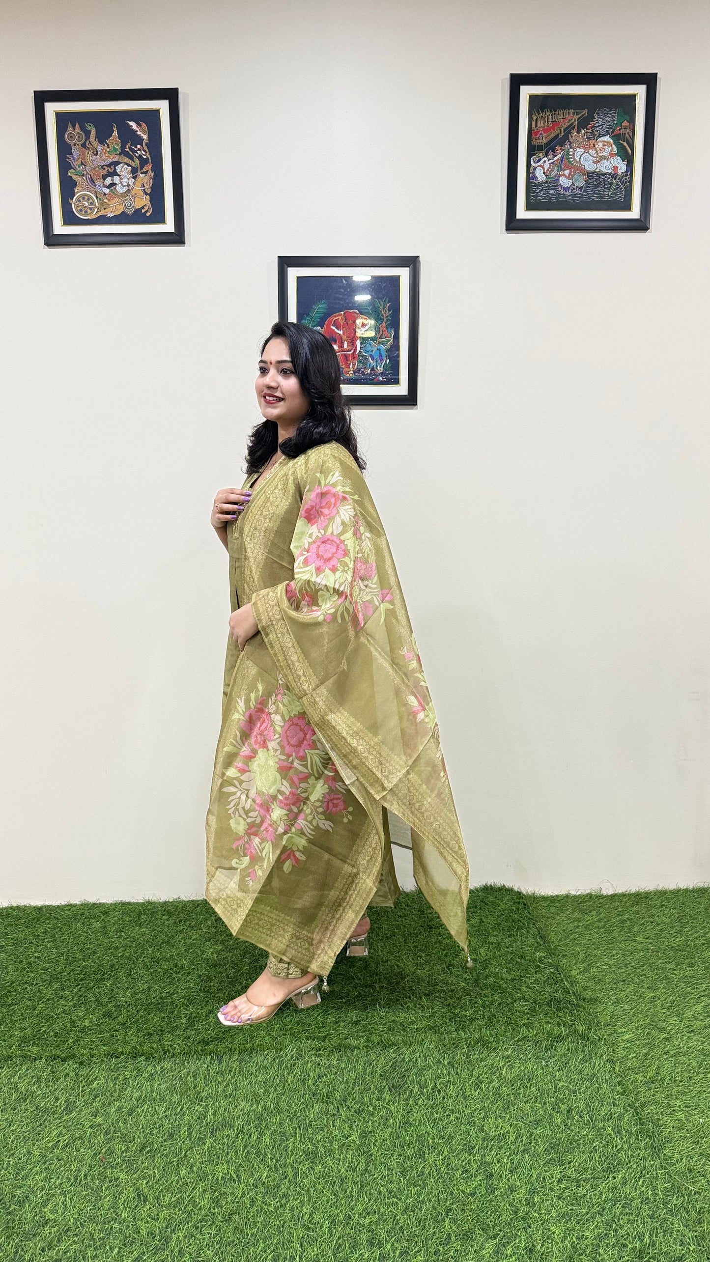 Pure Tissue Kurta Pant Dupatta Set with Intricate Handwork – Sizes L to XXL